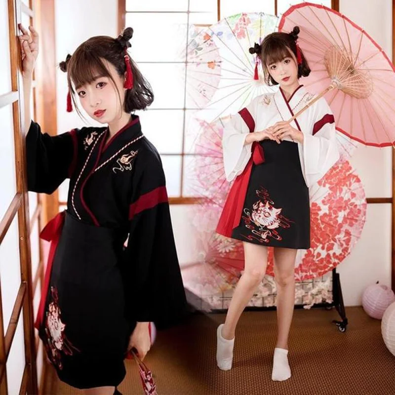 Demon Slayer Haori - Abito giapponese Kimono Donna Nero Bianco